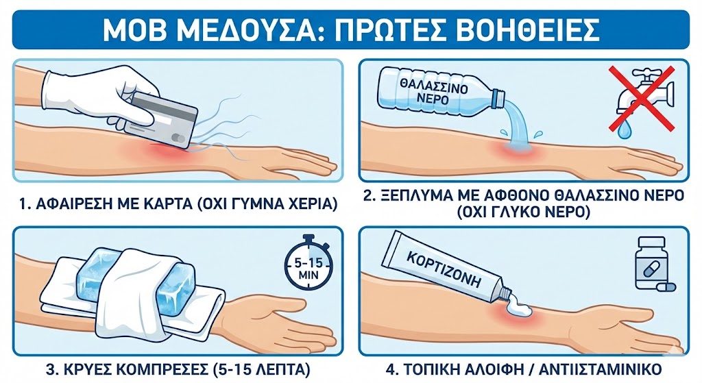 Μοβ Μέδουσες - Οδηγίες αντιμετώπισης τσιμπήματος